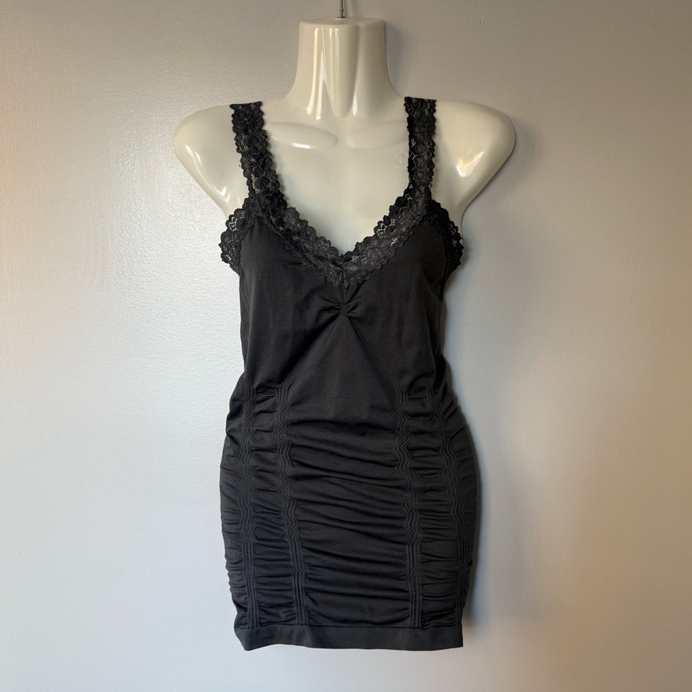 Kismet Charcoal Lace Strap Ruched Tank